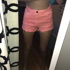 Bright Pink Cut Off Machine Brand Jean Shorts